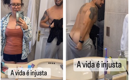 Rafael Cardoso mostra bumbum no banheiro e Mari Bridi brinca: "É o que ele mais faz na vida"