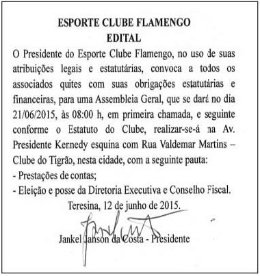Edital Flamengo-PI (Foto: Reprodução)