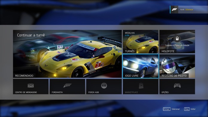 Tela inicial de Forza Motorsport 6 Apex (Foto: Reprodução/André Mello)