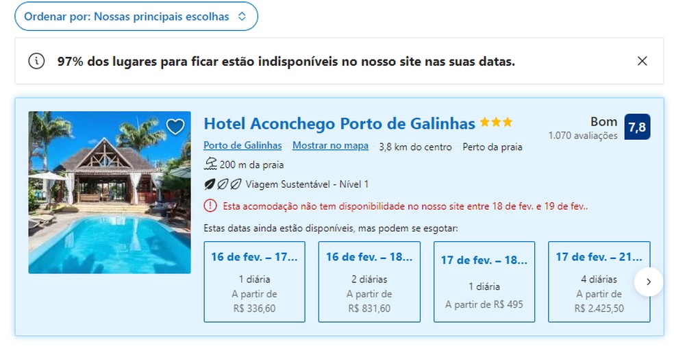 Booking oferece outras datas com preços menores — Foto: Reprodução/Rodrigo Fernandes