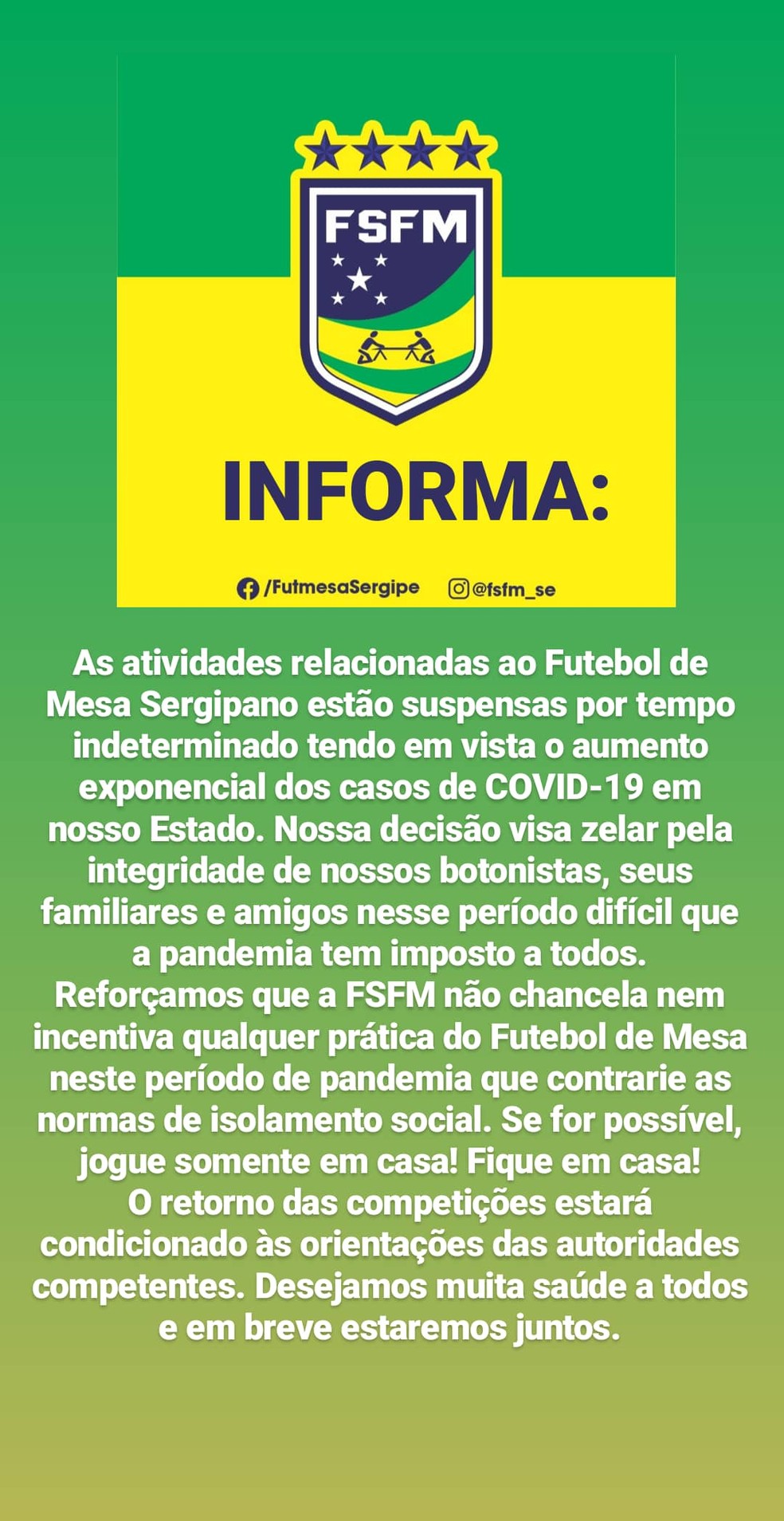 Informativo da Federação de Futebol de Mesa — Foto: Divulgação/FSFM
