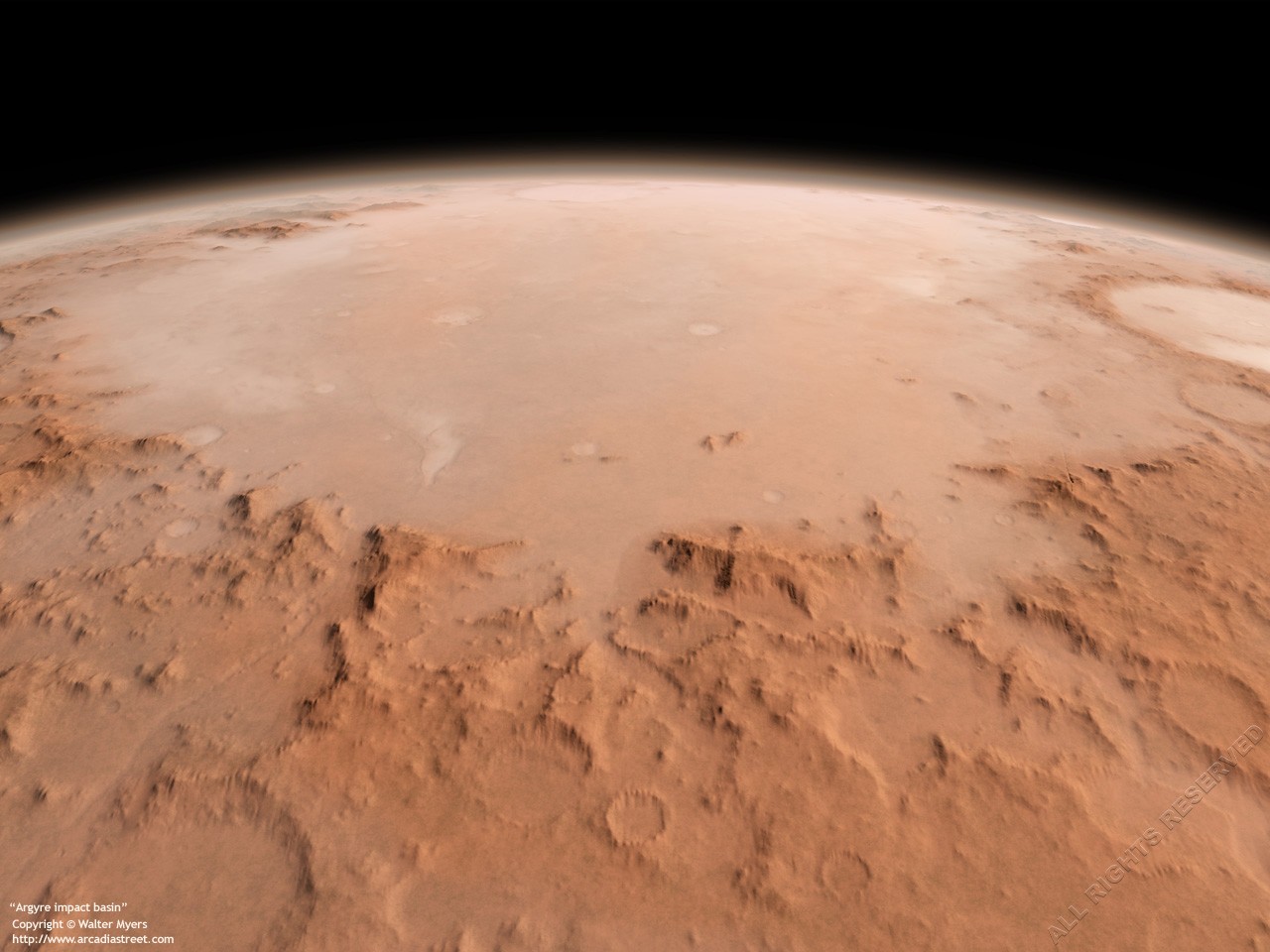 Planície de Argyre fotografada da órbita de Marte (Foto: Divulgação/NASA)