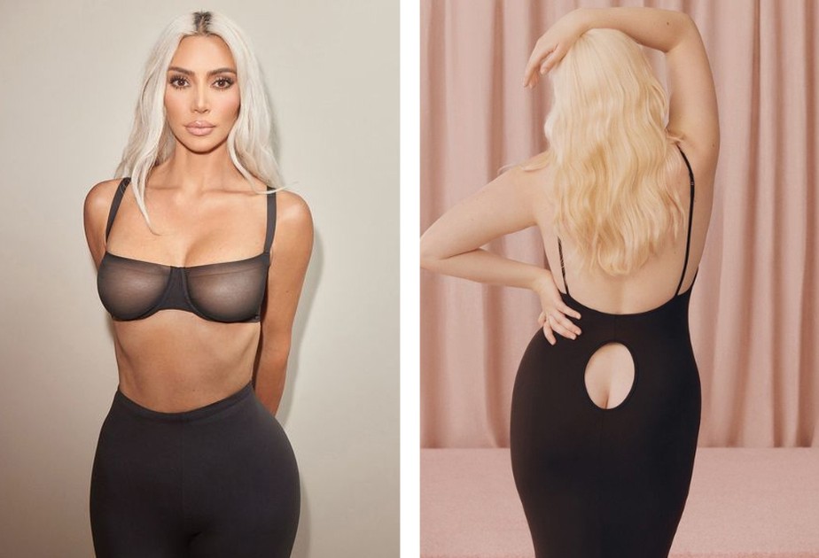 Kim Kardashian divide fãs ao lançar vestido com 'cofrinho' à mostra