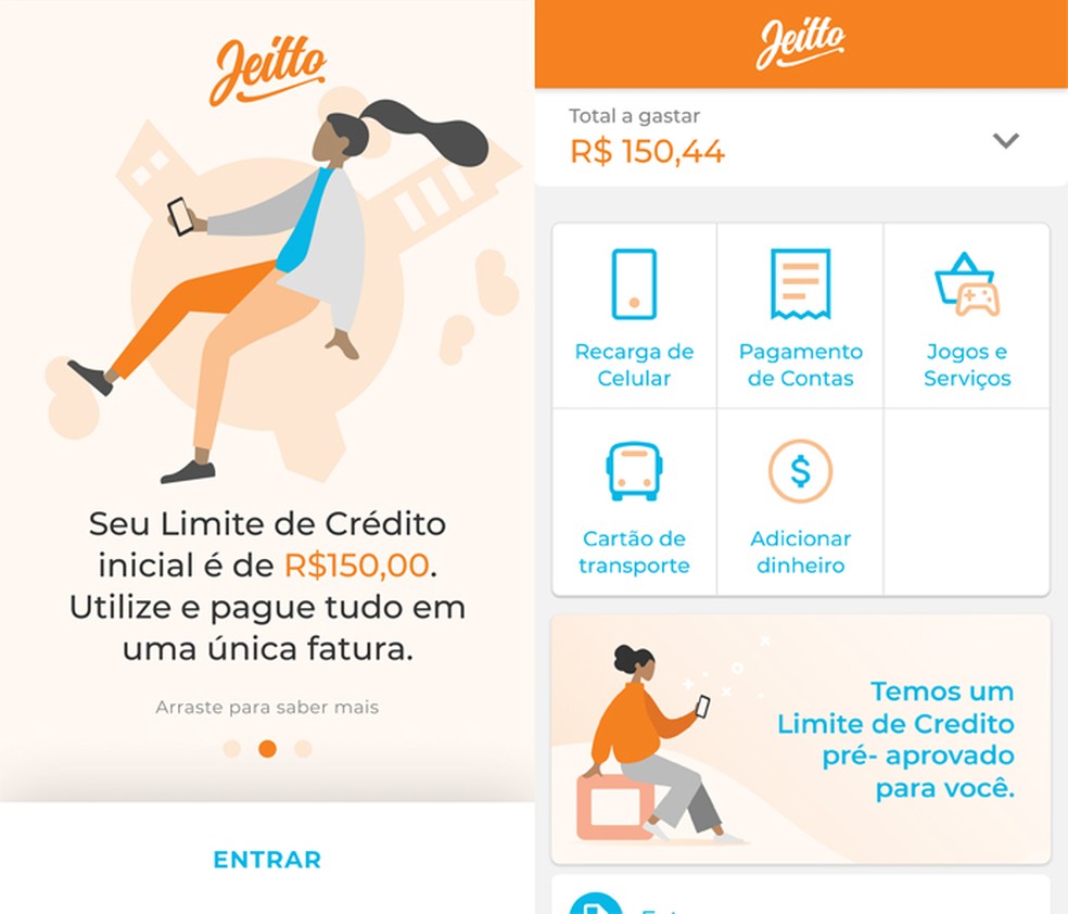 É possível recarregar o celular e comprar crédito em outros apps pelo aplicativo — Foto: Divulgação/Jeitto