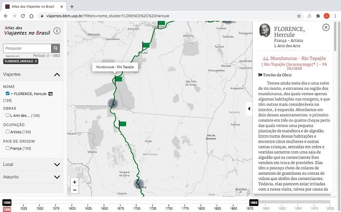 Interface do mapa da Expedição Langsdorff no site da Biblioteca Brasiliana Guita e José Mindlin (Foto: Reprodução)