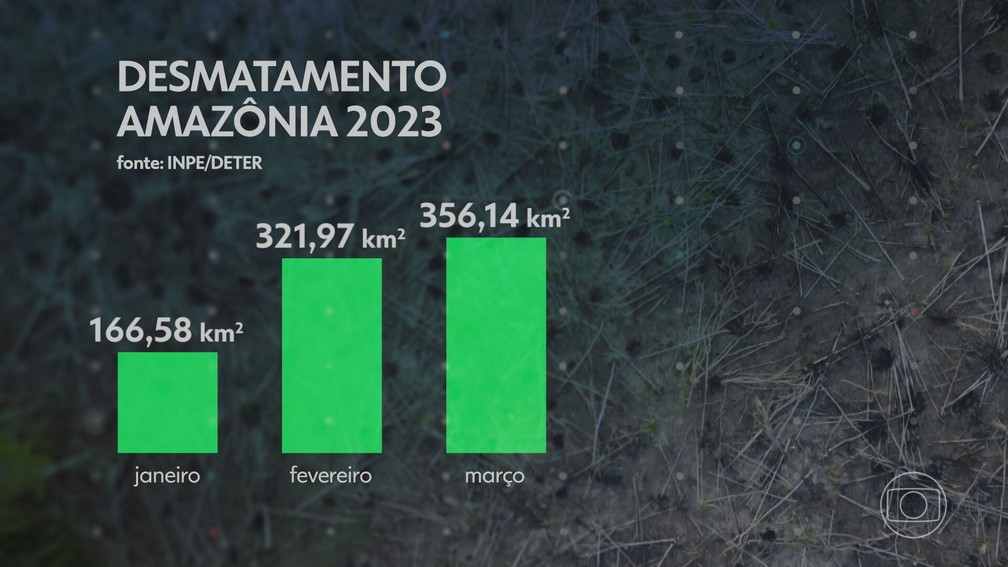 Desmatamento na Amazônia nos três primeiros meses de 2023 — Foto: JN