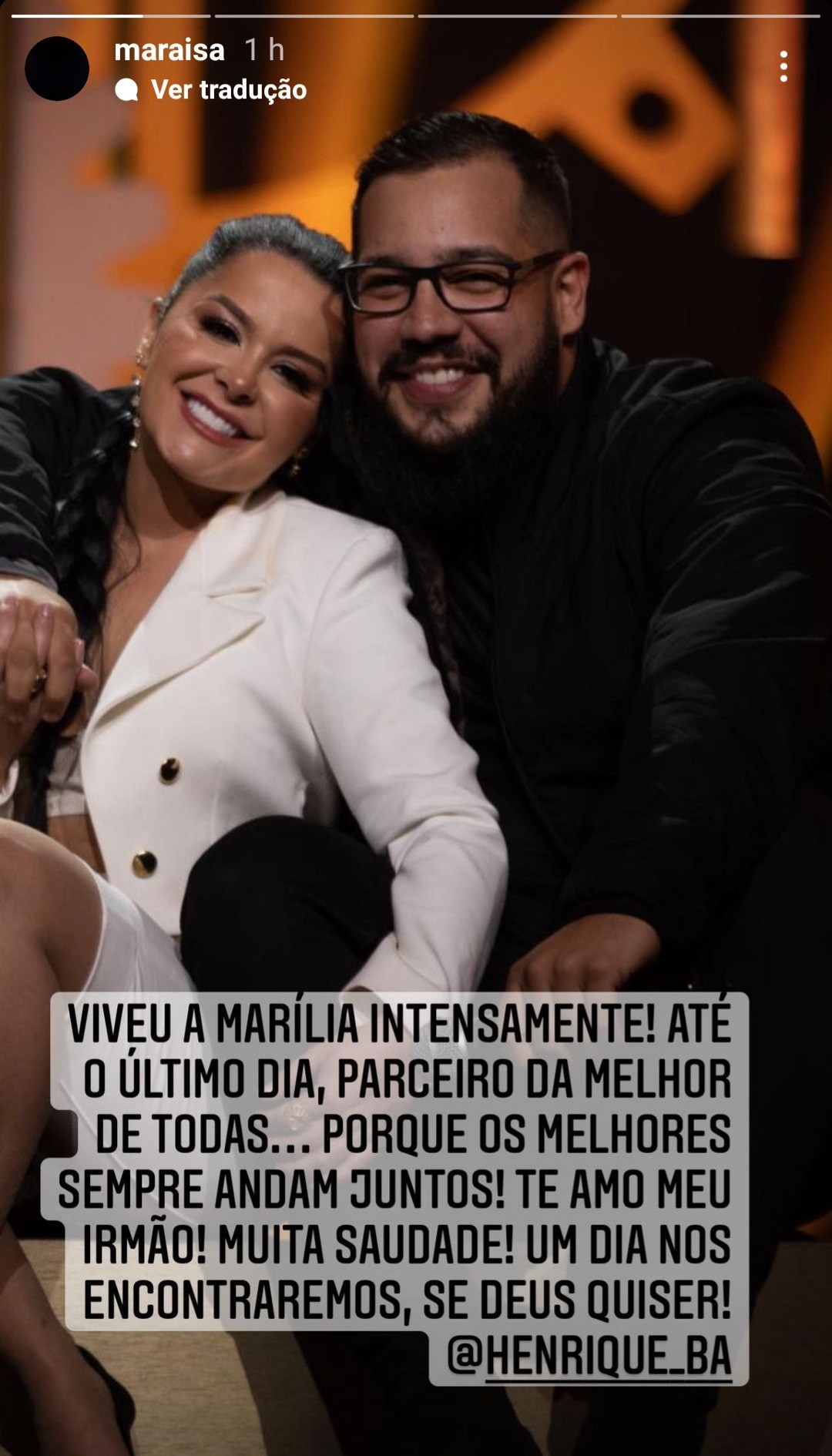 Maraisa homenageou Henrique Robeiro, produtor de Marilia Mendonça  (Foto: Reprodução / Instagram )