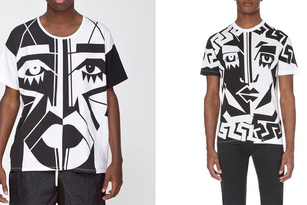 Plágio? Á esquerda, camiseta criada por Kesh; à direita, o modelo da Versace (Foto: Reprodução)