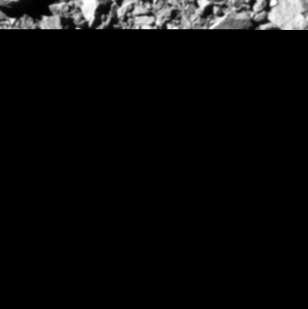 O último olhar do Dart para Dimorphos antes do impacto. O imager DRACO a bordo da espaçonave tirou esta imagem final a 6 km do asteroide e apenas 1 segundo antes do choque (Foto: Nasa/Johns Hopkins APL)
