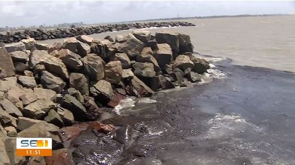Petróleo cru acumulado em ponto do litoral de Sergipe (SE) — Foto: Reprodução/TV Sergipe