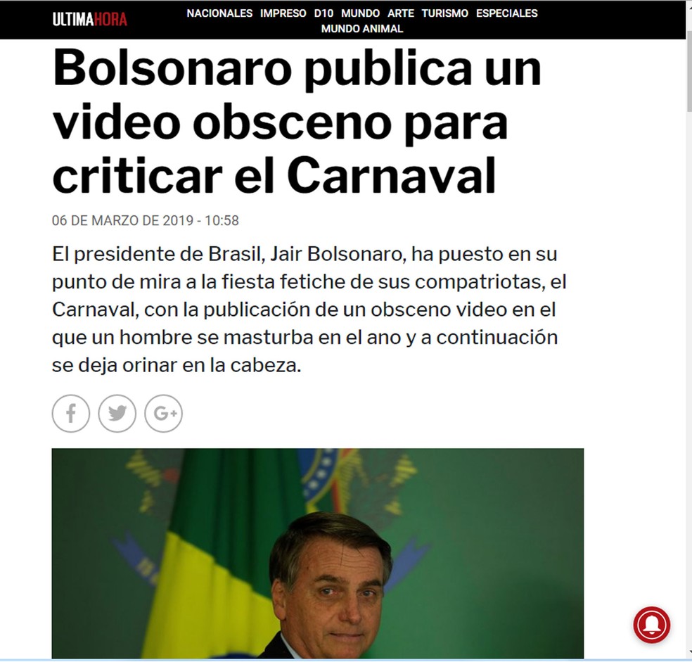 Última Hora, do Paraguai — Foto: Reprodução G1