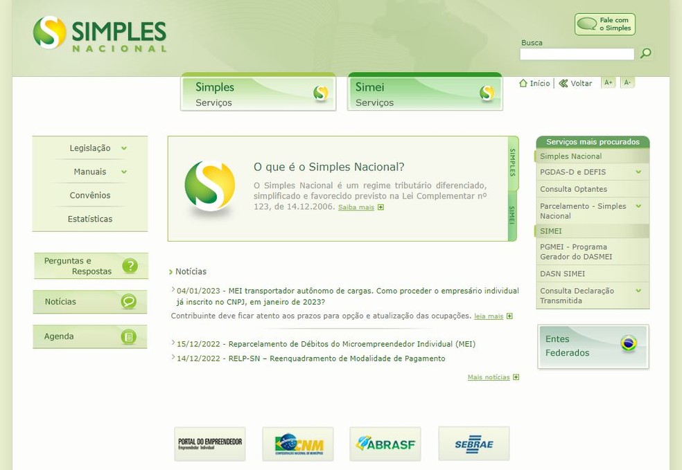 Portal Simples Nacional — Foto: Reprodução