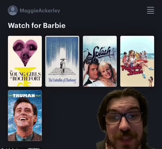 O usuário do TikTok Nicholas Janzen mostrou uma captura de tela do suposto perfil de Margot Robbie no Letterboxd (Foto: Reprodução / TikTok)