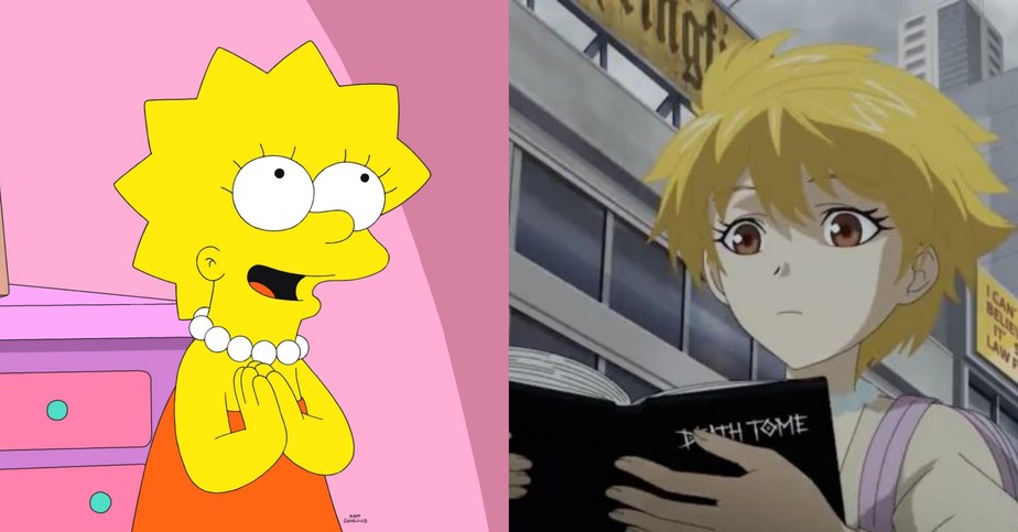 Versão original e versão em anime de Lisa Simpson