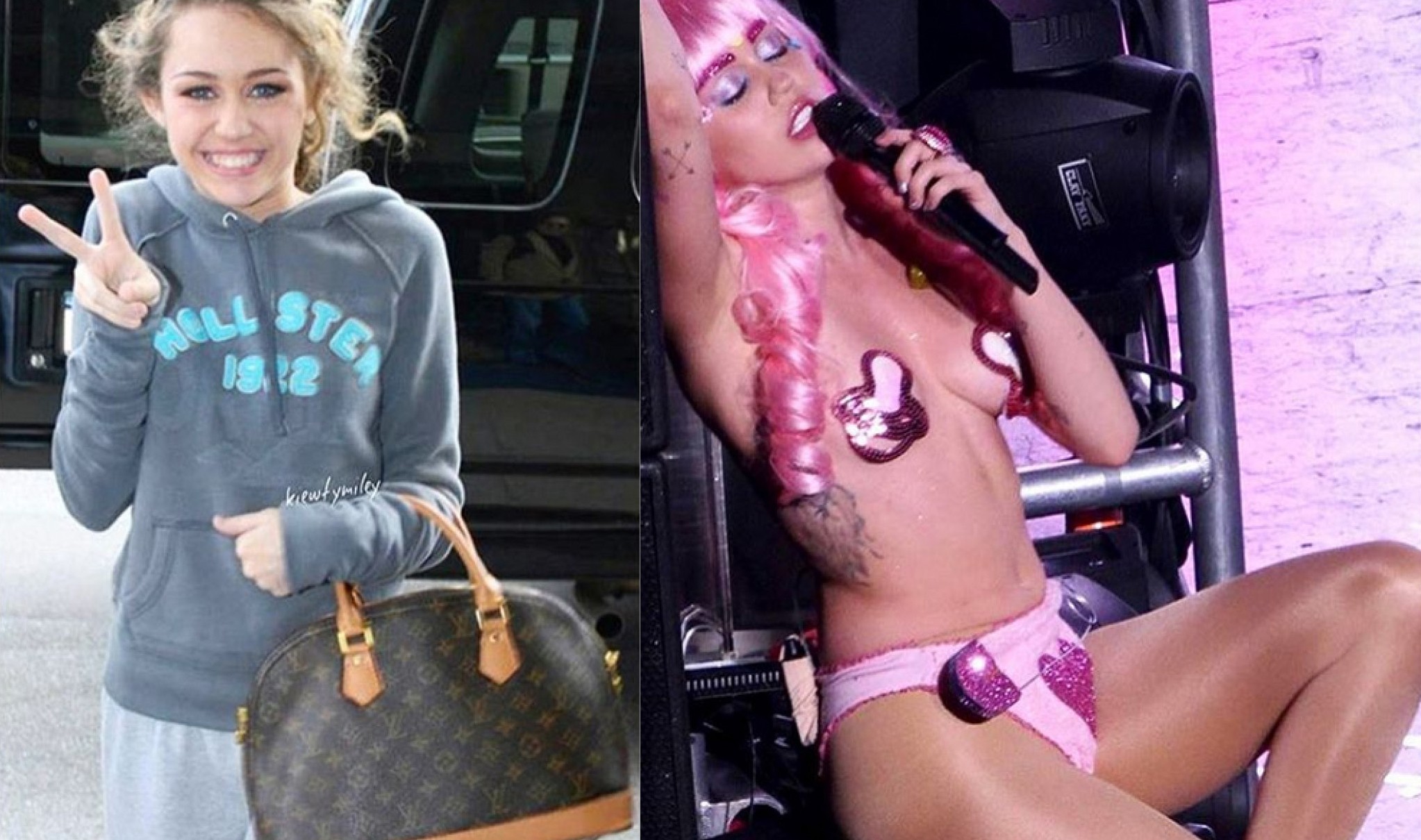 Miley Cyrus antes e depois (Foto: Instagram)