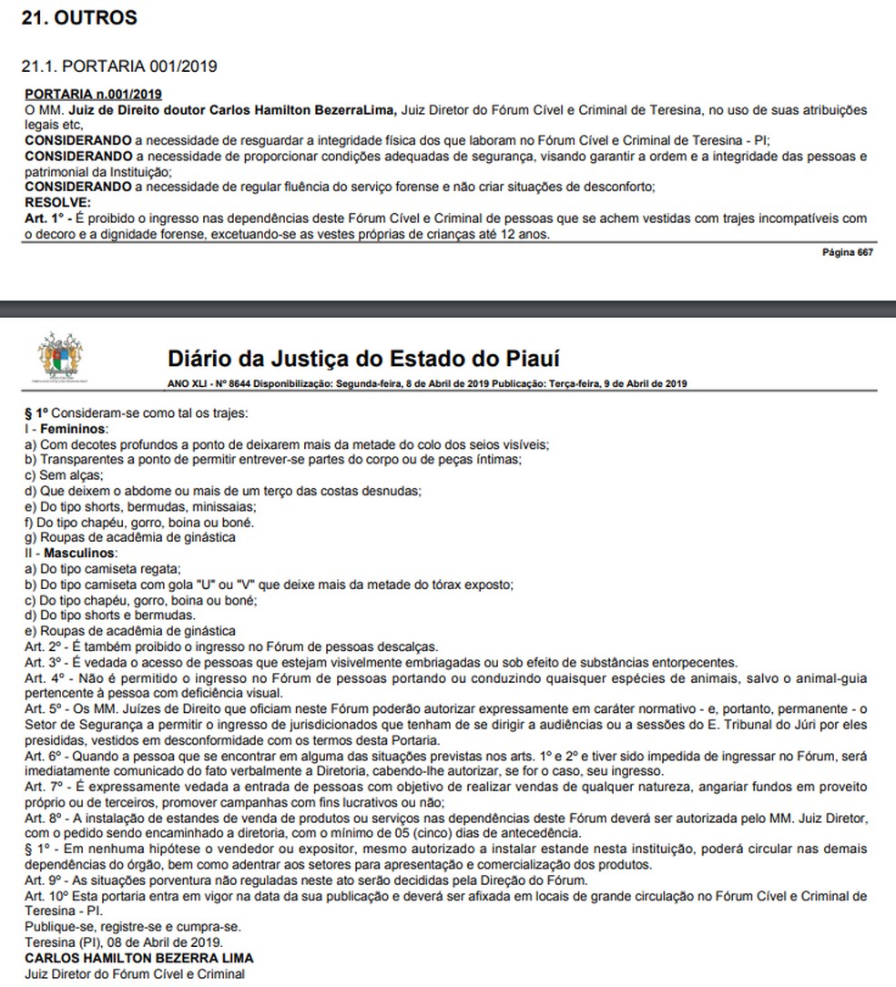 Portaria foi publicada no Diário da Justiça do Piauí — Foto: Reprodução/Diário da Justiça