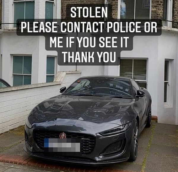 O pedido de ajuda compartilhado pelo ator Dominic Cooper nas redes sociais após ter seu quinto carro roubado em um ano (Foto: Instagram)