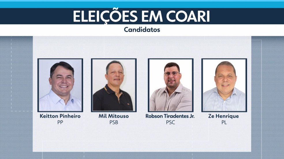Candidatos a prefeito de Coari: Keitton Pinheiro (PP), Mil Mitouso (PSB), Robson Tiradentes Jr. (PSC) e Zé Henrique (PL). — Foto: Rede Amazônica