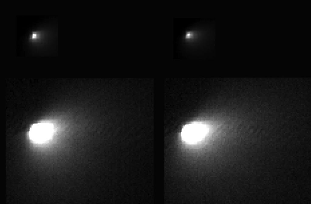 A foto feita pelo satélite MRO é o primeiro registro em alta resolução do núcleo de um cometa de longo período, vindo da Nuvem de Oort (limite do sistema solar). As exposições foram feitas 12 dias antes da máxima aproximação (Foto: NASA/JPL-Caltech/University of Arizona)