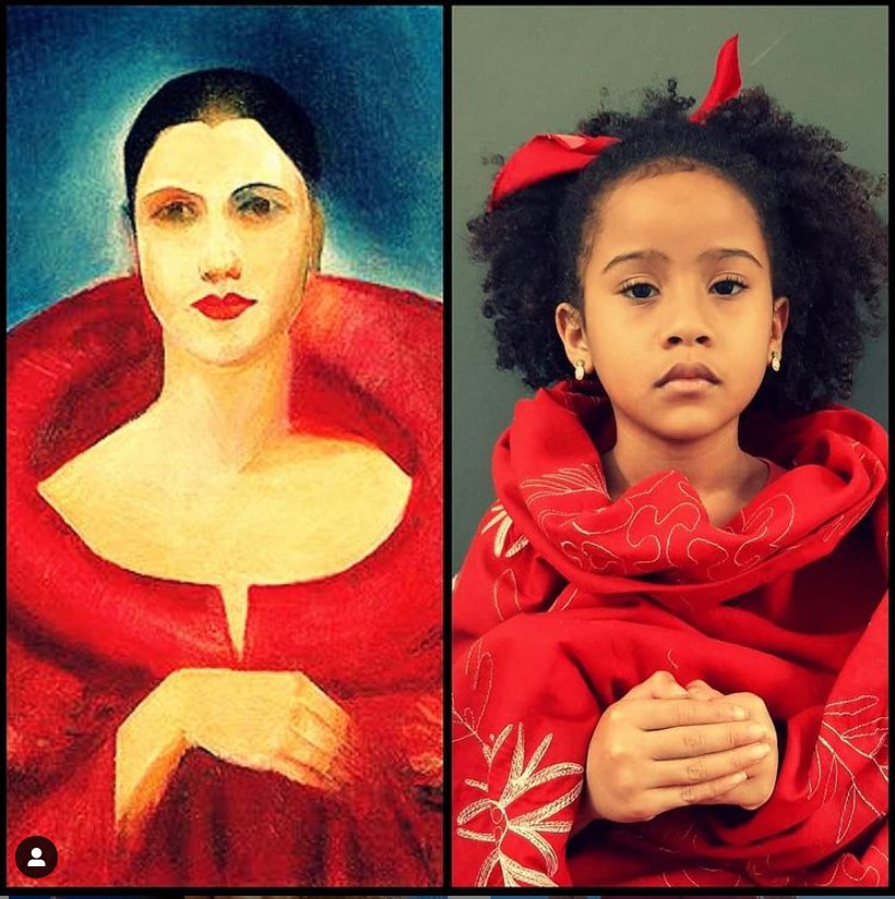 A releitura do autorretrato de Tarsila do Amaral foi a primeira feita por Clara e a mãe (Foto: Reprodução Instagram)