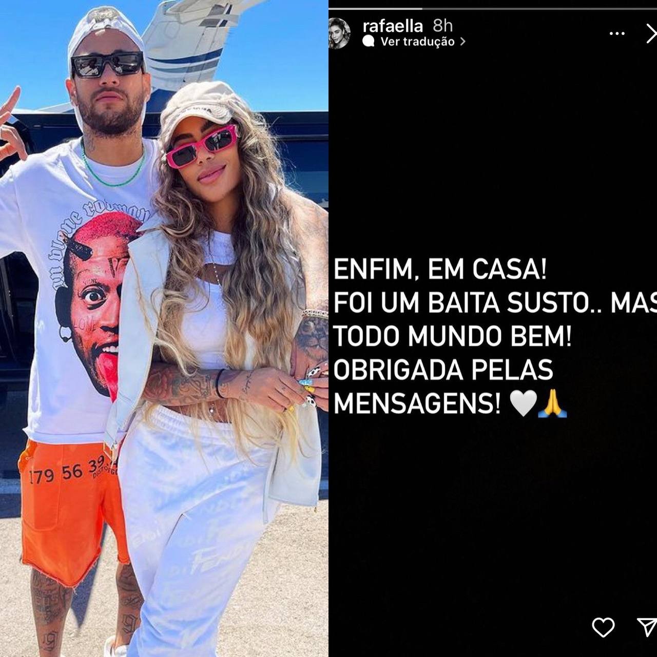 Rafaella festeja chegada após susto em voo e Neymar brinca: 'Perrengue chique' (Foto: Reprodução / Instagram)