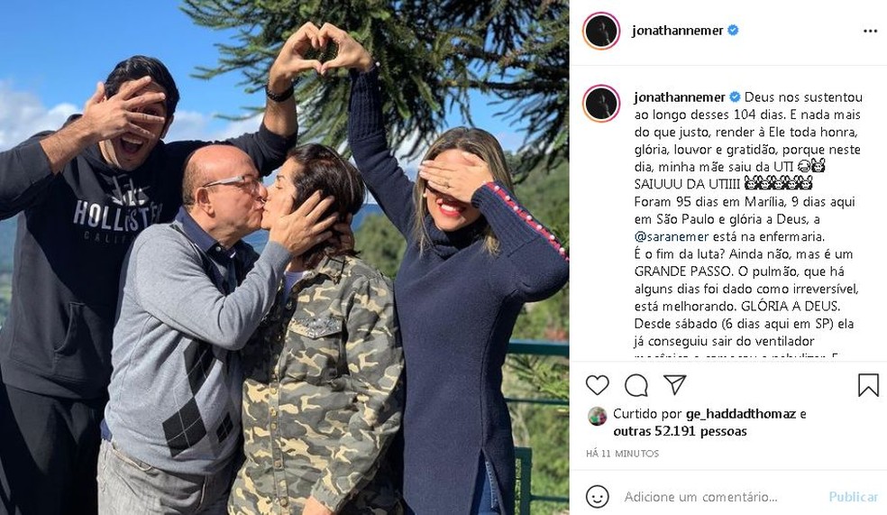Humorista de Marília fez a postagem sobre a alta da mãe no começo da tarde desta quarta-feira  — Foto: Instagram/ Reprodução