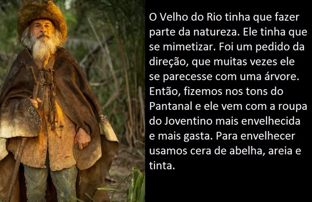 A figurista explica as roupas dos personagens da novela, como o Velho do Rio (Foto: Reprodução)