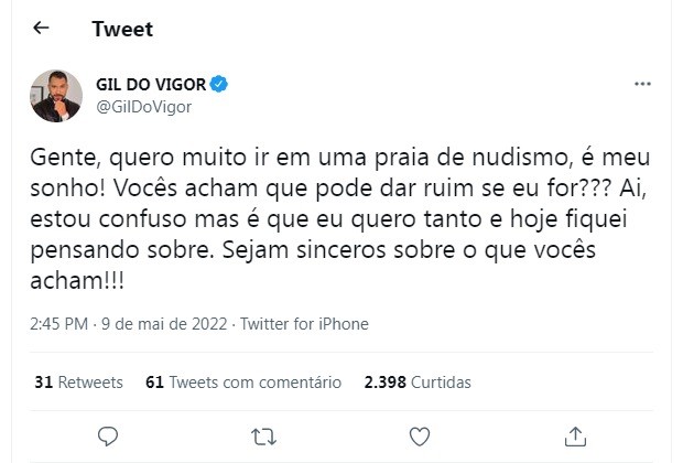 Post de Gil do Vigor (Foto: Reprodução/Twitter)