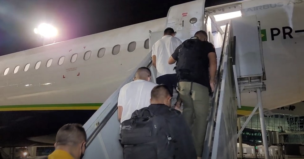 Três presos do Amapá foram transferidos para presídio federal no RN — Foto: Lucas Brito/Polícia Civil