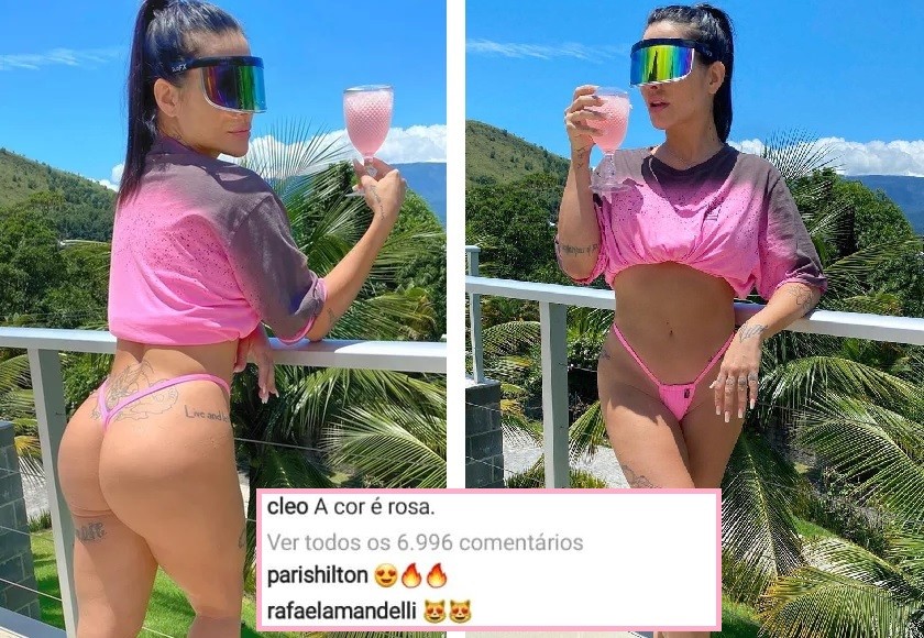 Cleo ganha comentário de Paris Hilton após post com biquíni cor-de-rosa (Foto: Reprodução/Instagram)
