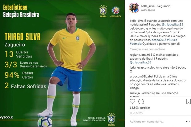 Belle elogiando Thiago Silva (Foto: Reprodução/Instagram)