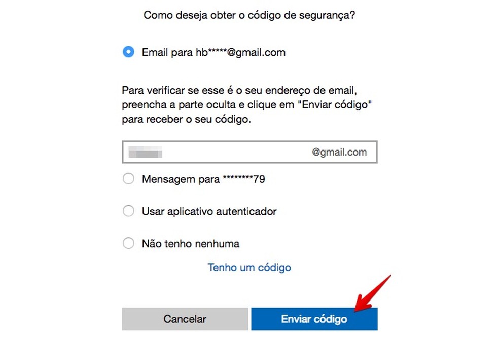 Selecione como você quer confirmar sua identidade (Foto: Reprodução/Helito Bijora)