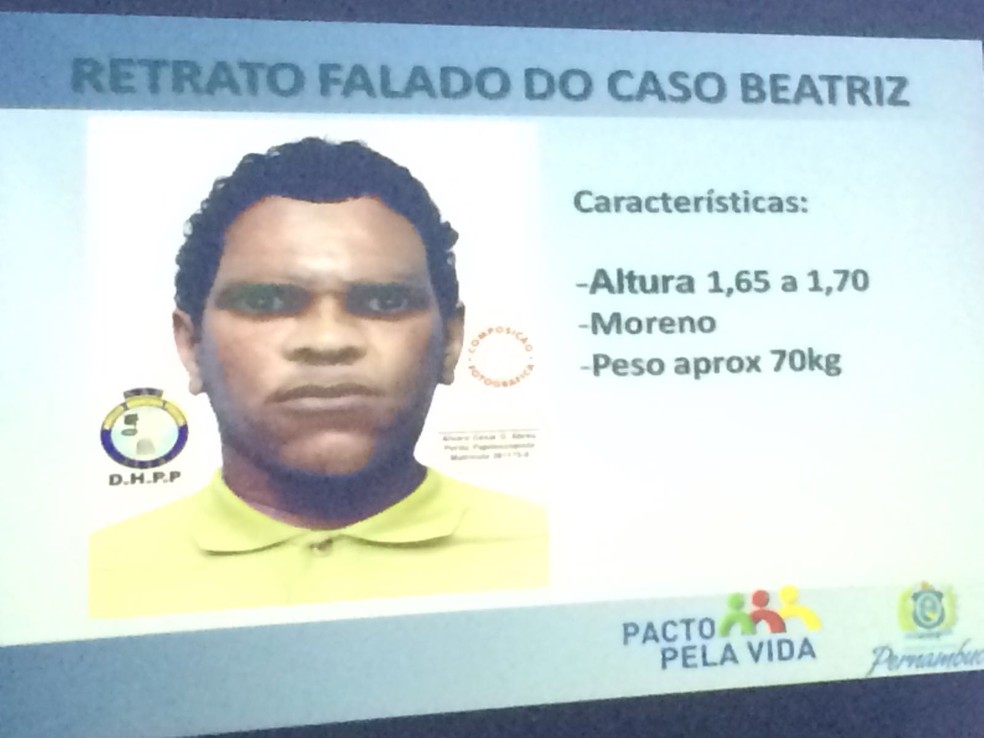 Retrato falado do suspeito de matar garota Beatriz, em Petrolina — Foto: Thays Estarque/G1