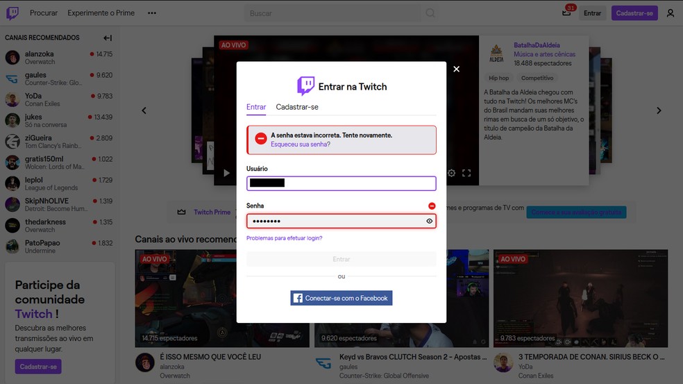 Twitch Tv Com Problema No Login Veja Possiveis Solucoes Esports Techtudo - como fazer login no roblox celular senha youtube