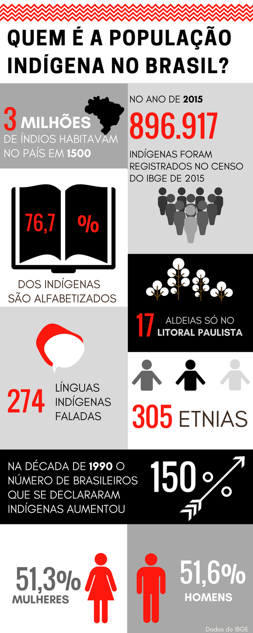 População indígena no Brasil (Foto: Infográfico produzido por alunas do 3º semestre do curso de Jornalismo da UniSantos)