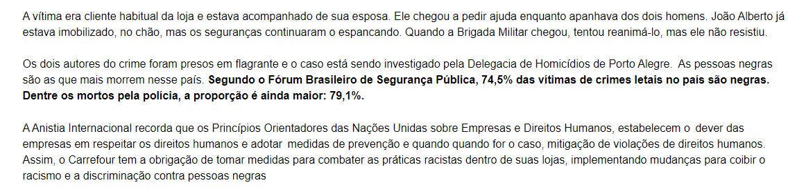 Anistia Internacional Brasil emite nota cobrando investigações pela morte de João Gilberto (Foto: Reprodução)