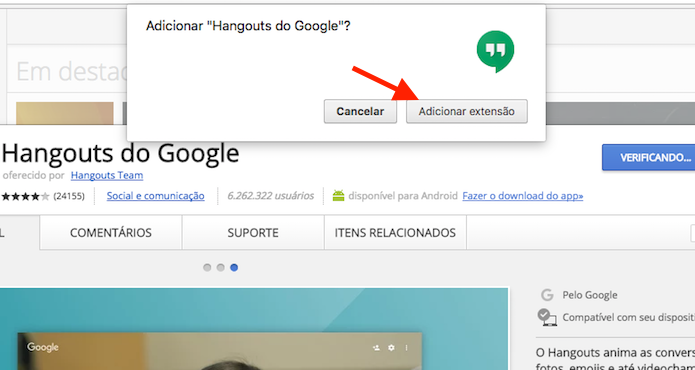 Instalação da extensão Google Hangouts para Google Chrome (Foto: Reprodução/Marvin Costa)