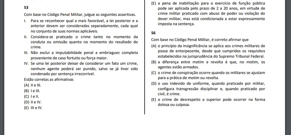 Questão 53 foi anulada pela juíza.  — Foto: Reprodução/FGV