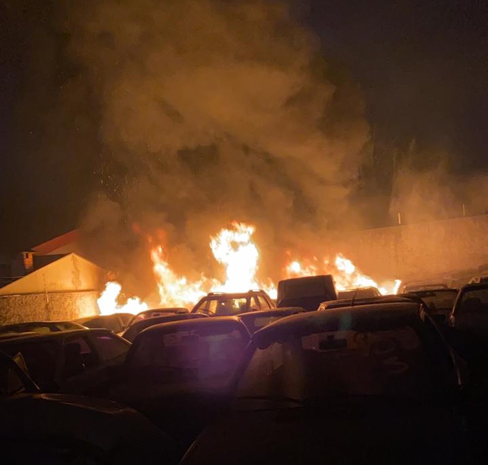 Fogo se espalhou pelo pátio e a fumaça assustou os moradores vizinhos em Jaú  — Foto: Corpo de Bombeiros/ Divulgação