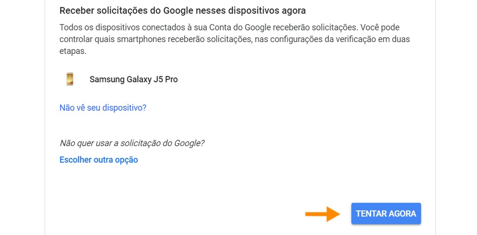 O Google detectará os dispositivos vinculados à conta — Foto: Reprodução/Ana Letícia Loubak