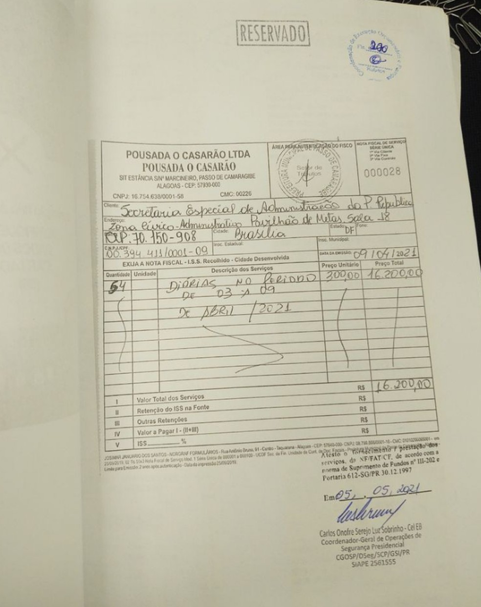 Nota fiscal mostra hospedagem dos servidores em S&atilde;o Miguel dos Milagres &mdash; Foto: Ag&ecirc;ncia Fiquem Sabendo via Lei de Acesso &agrave; Informa&ccedil;&atilde;o
