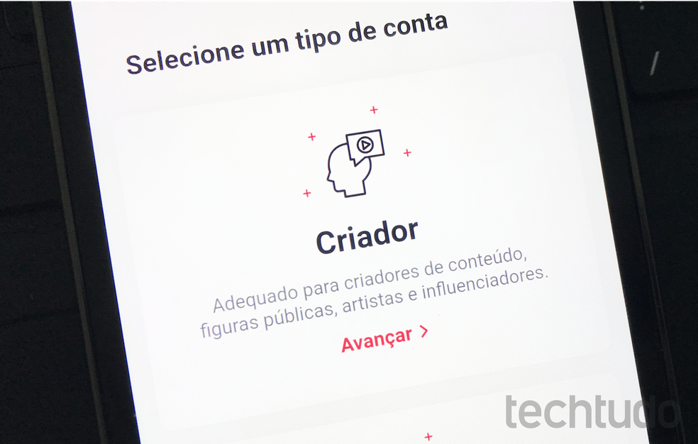 TikTok Pro permite escolher entre perfil de Criador ou Corporativo — Foto: Rodrigo Fernandes/TechTudo