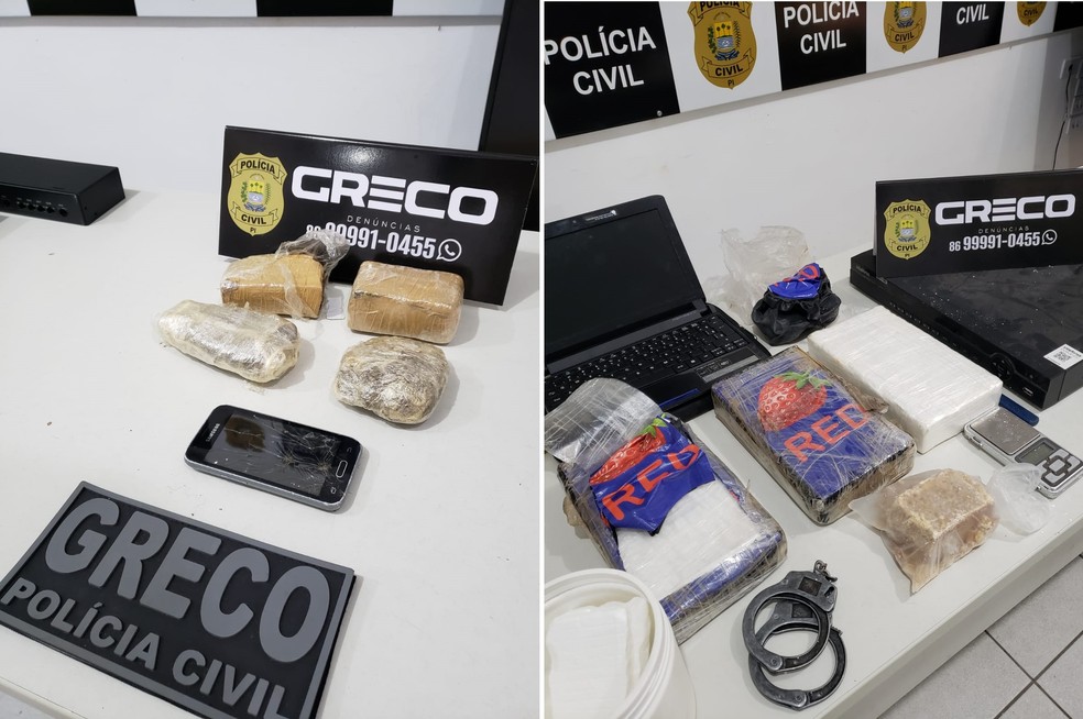 Polícia apreende tabletes de cocaína e dois homens são presos suspeitos de tráfico de drogas, em Teresina — Foto: Greco/ Polícia Civil do Piauí
