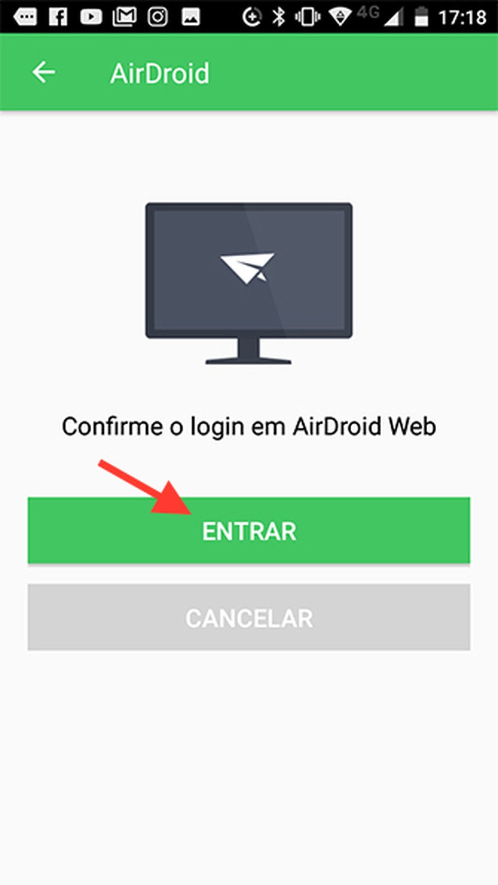 Opção para confirmar o login no AirDroid Web (Foto: Reprodução/Marvin Costa)