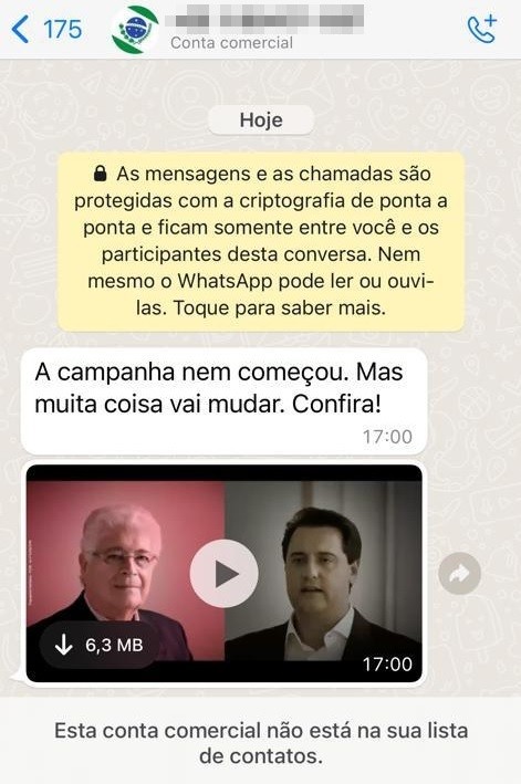 Uma das mensagens enviadas a usuários do WhatsApp no Paraná