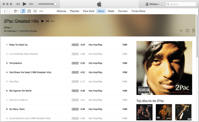 Faixa de 2Pac são bloqueadas pelo Apple Music por causa de letras polêmicas (Foto: Reprodução/Apple Music)