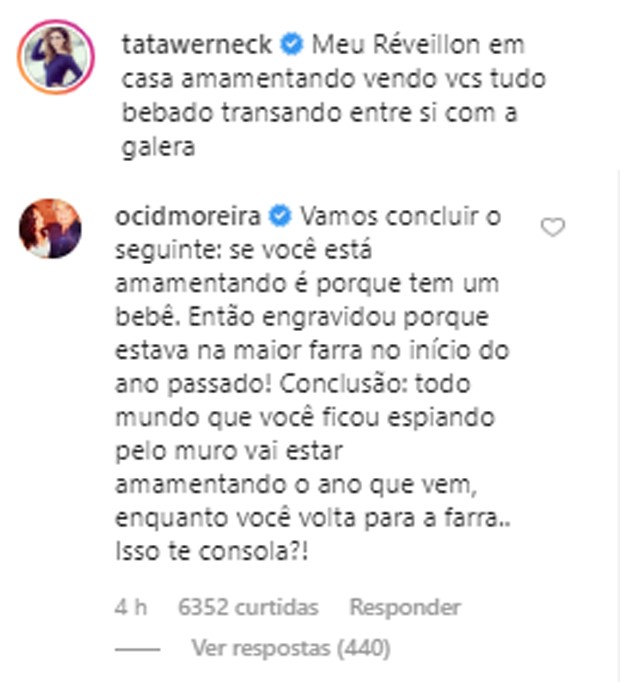 Cid Moreira comenta post de Tatá Werneck (Foto: Reprodução/Instagram)