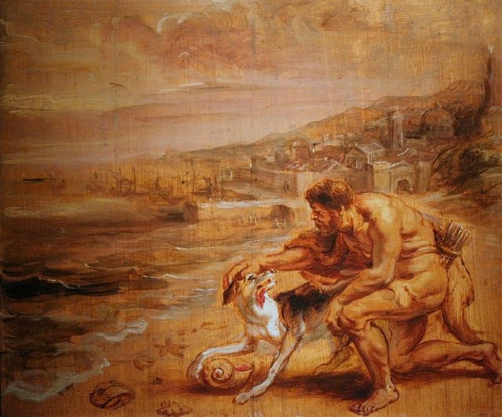 Obra de Peter Paul Rubens (por volta de 1636) retrata a descoberta do púrpura por Hércules — Foto: BBC