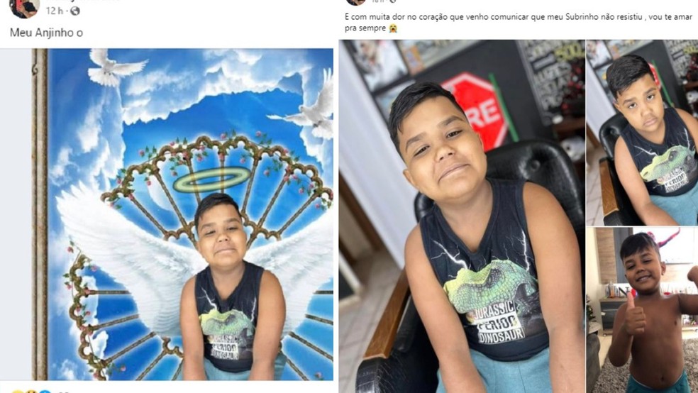 Familiares lamentaram a morte do menino de 7 anos que se engasgou com goma de mascar — Foto: Facebook/Reprodução