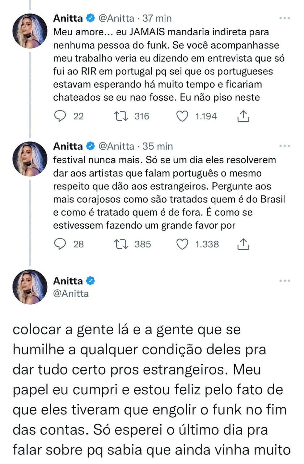 Anitta no Twitter — Foto: Reprodução/Twitter